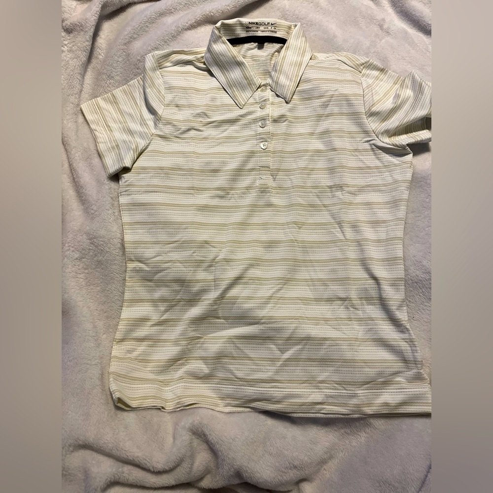 Beige white striped women nike golf polo S (4-6)